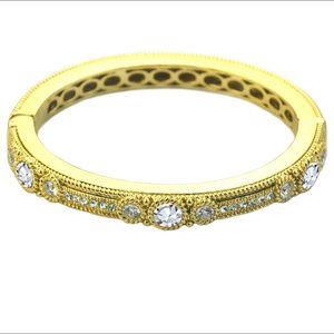 3 STATION CRYSTAL GOLD BANGLE BRACELET, MAGNETIC